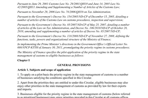 Circular No. 63/2011/TT-BTC providing the pilot application of the priority