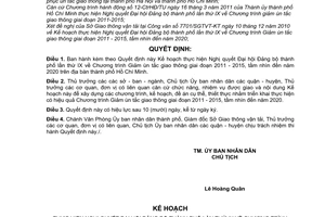Quyết định 25/2011/QĐ-UBND Kế hoạch thực hiện Nghị quyết Đại hội Đảng bộ