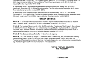 Decision No. 26/2011/QD-UBND implementation of the Resolution of the IXth Party Congress Ho Chi Minh