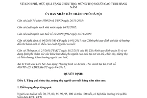 Quyết định 2198/QĐ-UBND năm 2011 kinh phí, mức quà tặng chúc, mừng thọ