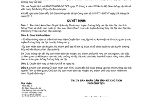 Quyết định số 393/QĐ-UBND-HC danh mục tuyến đường thủy nội địa tỉnh Đồng Tháp