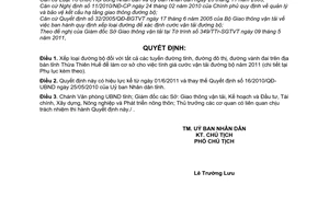 Quyết định 16/2011/QĐ-UBND xếp loại đường bộ để xác định cước vận tải