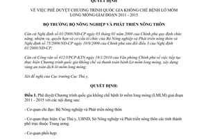 Quyết định 975/QĐ-BNN-TY Chương trình quốc gia khống chế bệnh lở mồm long móng giai đoạn 2011 2015