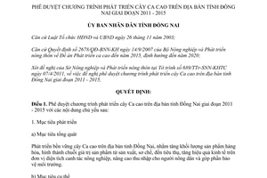 Quyết định 1209/QĐ-UBND Chương trình phát triển cây ca cao Đồng Nai 2011 2015