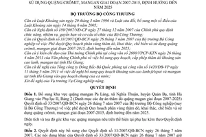 Quyết định 2408/QĐ-BCT  bổ sung quy hoạch phân vùng thăm dò, khai thác