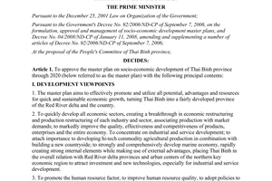 Decision No. 733/QD-TTg, approving the master plan on socio-economic development