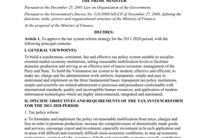 Decision No. 732/QD-TTg approving the tax system reform strategy