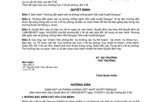 Quyết định 1499/QĐ-BYT  hướng dẫn giám sát và phòng chống bệnh Sốt xuất huyết