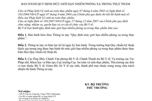 Thông tư 17/2011/TT-BYT mức giới hạn nhiễm phóng xạ trong thực phẩm