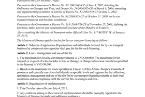Circular No. 66/2011/TT-BTC guiding the fee for by-car transport licensing