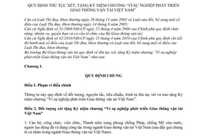 Thông tư 40/2011/TT-BGTVT  thủ tục xét, tặng Kỷ niệm chương