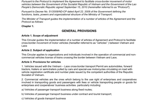 Circular No.38/2011/TT-BGTVT implement the Agreement to facilitate cross-border movement of motor