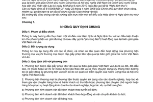 Thông tư 38/2011/TT-BGTVT  Hiệp định tạo điều kiện thuận lợi cho phương tiện