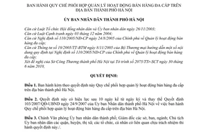 Quyết định 16/2011/QĐ-UBND Quy chế phối hợp quản lý hoạt động bán hàng đa cấp