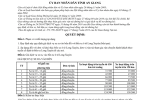 Quyết định 20/2011/QĐ-UBND giá dịch vụ xe ra vào bến xe ô tô