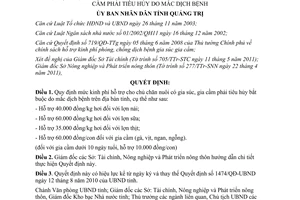 Quyết định 929/QĐ-UBND 2011 kinh phí hỗ trợ chủ chăn nuôi gia súc gia cầm tiêu hủy mắc bệnh Quảng Trị