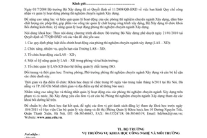 Thông báo 222/BXD-KHCN bồi dưỡng kiến thức, kỹ năng quản lý hoạt động phòng