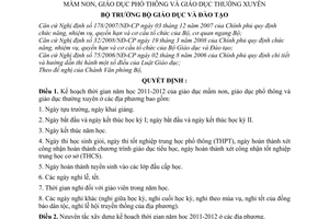 Quyết định 2094/QĐ-BGDĐT khung kế hoạch thời gian năm học 2011-2012