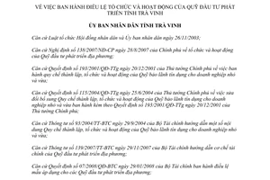 Quyết định 773/QĐ-UBND năm 2011 Điều lệ tổ chức hoạt động Quỹ Đầu tư phát triển Trà Vinh