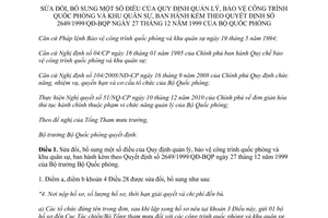 Thông tư 76/2011/TT-BQP sửa đổi Quy định quản lý, bảo vệ công trình quốc phòng