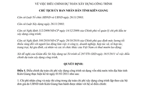 Quyết định 1134/QĐ-UBND  điều chỉnh dự toán chi phí xây dựng công trình