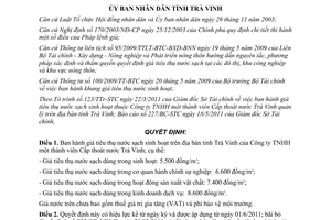 Quyết định 772/QĐ-UBND 2011 giá tiêu thụ nước sạch sinh hoạt tỉnh Trà Vinh