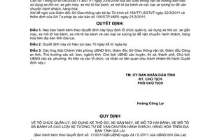 Quyết định 11/2011/QĐ-UBND  tổ chức quản lý, sử dụng xe thô sơ, gắn máy