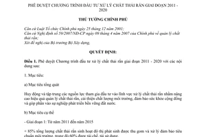 Quyết định 798/QĐ-TTg phê duyệt Chương trình đầu tư xử lý chất thải