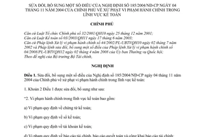 Nghị định 39/2011/NĐ-CP sửa đổi Nghị định 185/2004/NĐ-CP xử phạt vi phạm hành