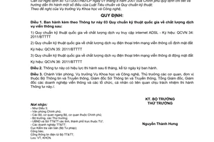 Thông tư 11/2011/TT-BTTTT quy chuẩn kỹ thuật quốc gia viễn thông