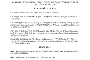 Quyết định 10/2011/QĐ-UBND Quy chế quản lý hoạt động vật liệu nổ công nghiệp Hà Tĩnh