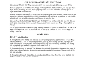 Quyết định 724/QĐ-UBND chức năng cơ cấu tổ chức bộ máy biên chế trung tâm bảo trợ xã hội Yên Bái 2011