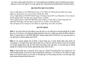 Quyết định 1295/QĐ-BTC công bố tổ chức tư vấn định giá bị đình chỉ