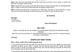 Quyết định 1029/QĐ-BTNMT  Quy chế quản lý các đề án, dự án, nhiệm vụ