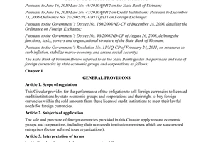 Circular No. 13/2011/TT-NHNN  on providing the sale and purchase of foreign