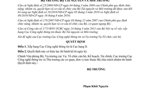 Quyết định 1030/QĐ-BTNMT xếp hạng Cục Công nghệ thông tin