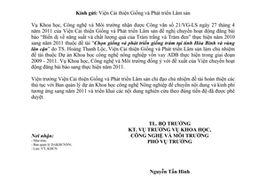 Công văn 2344/BNN-KHCN chuyển nội dung thực hiện năm 2010 sang năm 2011