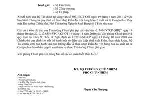 Công văn 2861/VPCP-KTTH về ban hành văn bản hướng dẫn về thuế nhập khẩu đối với