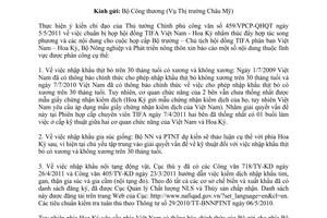 Công văn 2520/BNN-HTQT báo cáo nội dung về Nông nghiệp trong khuôn khổ TIFA