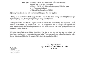 Công văn 1598/LĐTBXH-KHTC  thông báo văn bản mới