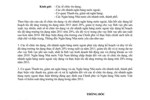 Công văn 3976/NHNN-CSTT kiểm soát hoạt động tín dụng năm 2011