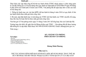 Công văn 224/VP-KSTTHC cập nhật cơ sở dữ liệu thủ tục hành chính