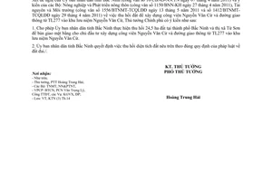 Công văn 831/TTg-KTN  thu hồi đất thực hiện Dự án