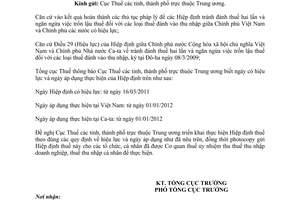 Công văn 1802/TCT-HTQT thông báo hiệu lực Hiệp định thuế