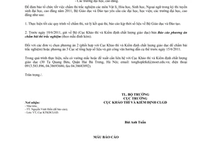 Công văn 3497/BGDĐT-KTKDCLGD chấm bài thi trắc nghiệm