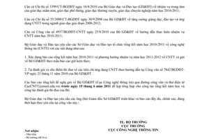 Công văn 3519/BGDĐT-CNTT hướng dẫn tổng kết năm học 2010-2011