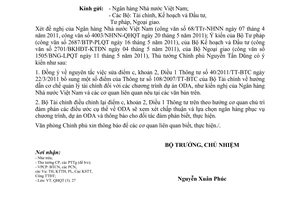 Công văn 3497/VPCP-QHQT sửa nội dung Thông tư 40/2011/TT-BTC