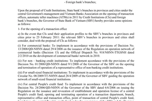 Official Dispatch No. 3861/NHNN-TTGSNH, On the opening of transaction offices