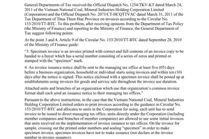 Official Dispatch No. 1700/TCT-CS, on invoices according to the Circular No. 153