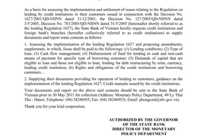 Official Dispatch No. 3947/NHNN-CSTT On assessing the implementation of the len